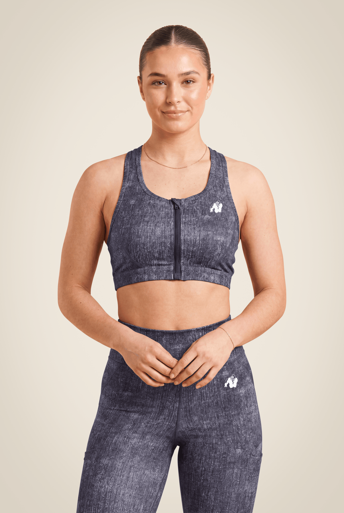 Gorilla Wear Camilla Zip-Front Sports Bra Sports Bra Blue Denim