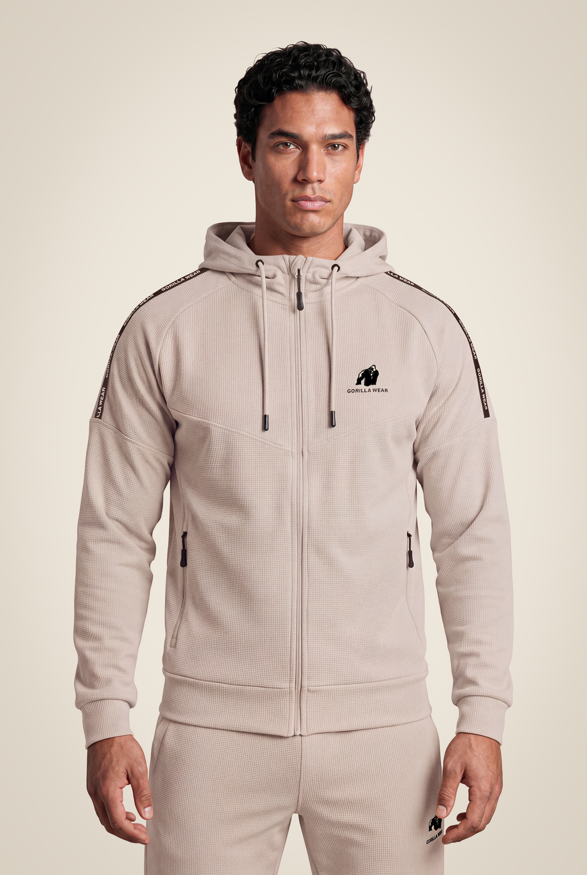 Harvey Hooded Track Jacket - Beige – Gorilla Wear