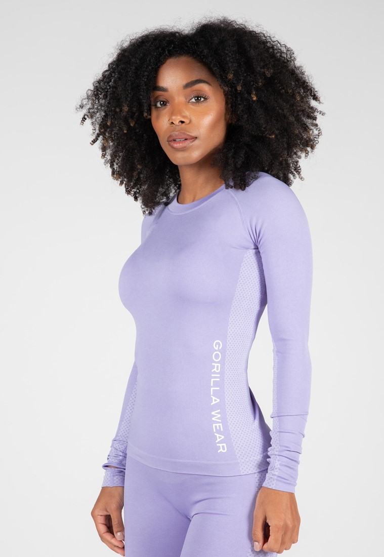 Lilac Grey Seamless Long Sleeves Outfit For Woman