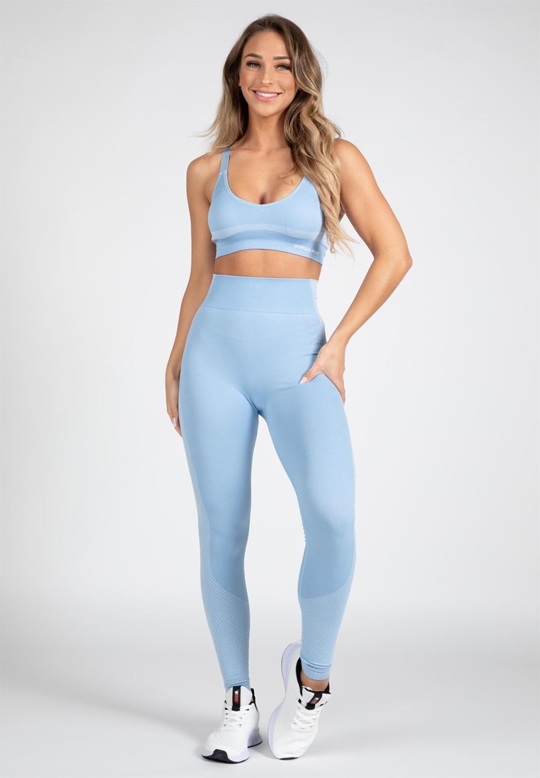 Blue Planet  solid color slim fit front slit leggings - Blue
