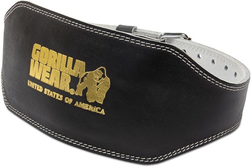 6 inch padded leather belt black/gold